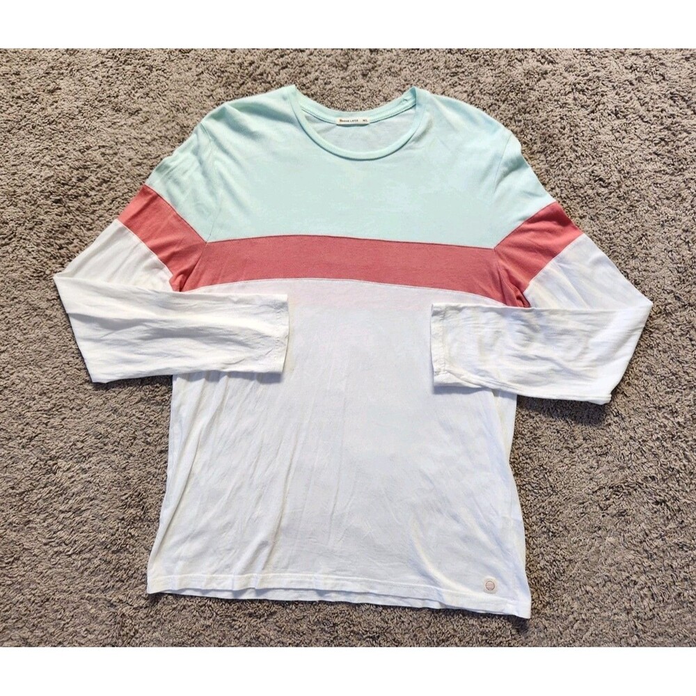 Marine Layer Jacob Long Sleeve Crewneck T-Shirt M/L Mint Peach White Colorblock